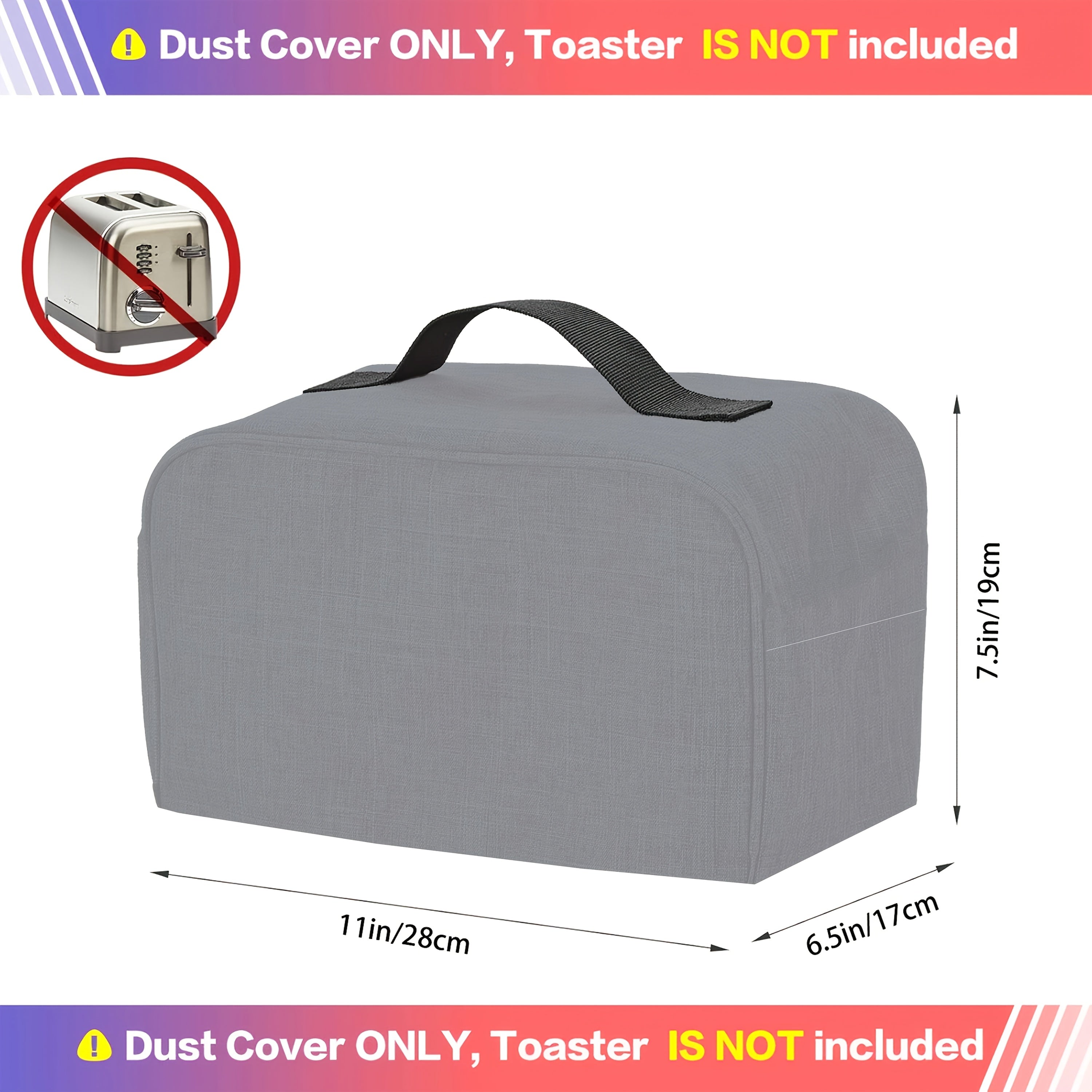 Toaster Cover Waterproof Dustproof Gray Fits 2/4 Slice Toasters with Storage Pocket