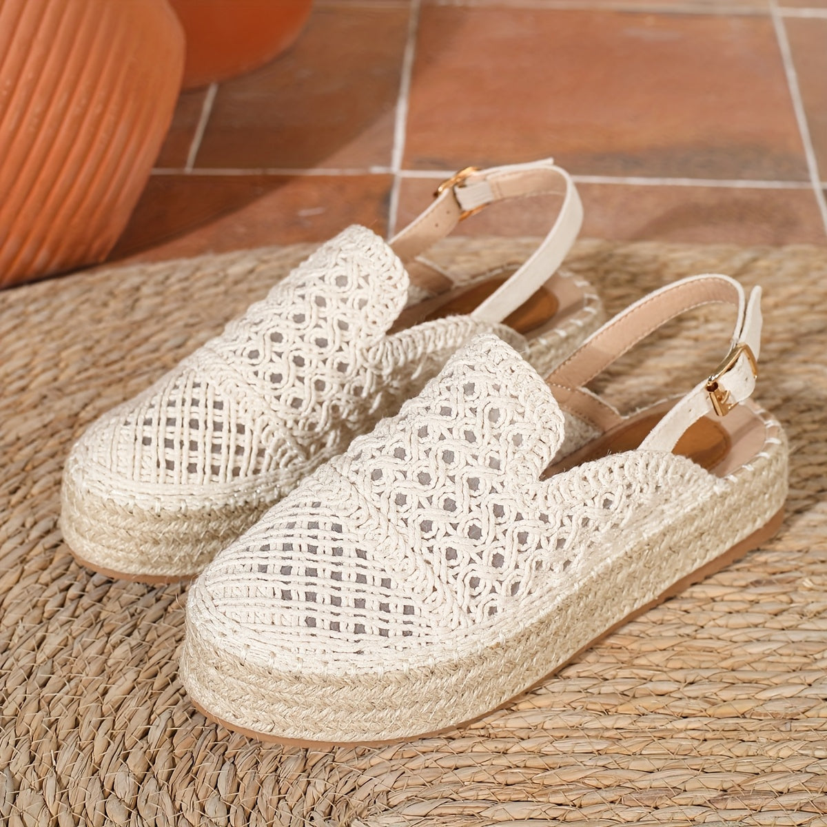 Women's Black Woven Fabric Beach Sandals with Ankle Bracelet and Non-Slip Sole