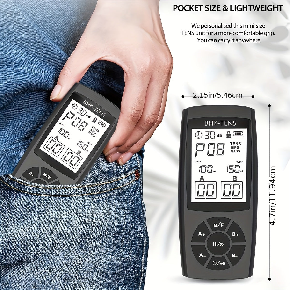 BHK-TENS Qayta zaryadlanadigan TENS qurilmasi - Og'riq terapiyasi uchun USB orqali zaryadlanadigan EMS mushak stimulyatori