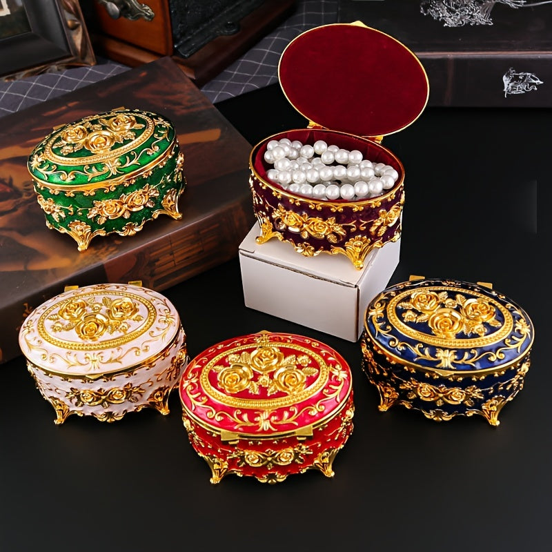 Emajl zargarlik buyumlari qutisi uchun quloqchinlar, uzuklar va taqinchoqlar Retro metall tashkilotchisi ayollar uchun sovgʻa