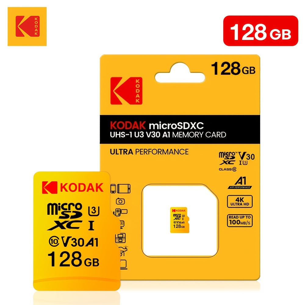 Kodak yuqori tezlikdagi haydash yozuvchisi uchun 64GB xotira kartasi kuzatuv kameralariga, 128GB esa mobil telefonlar, shaxsiy kompyuterlar va dinamiklar uchun.