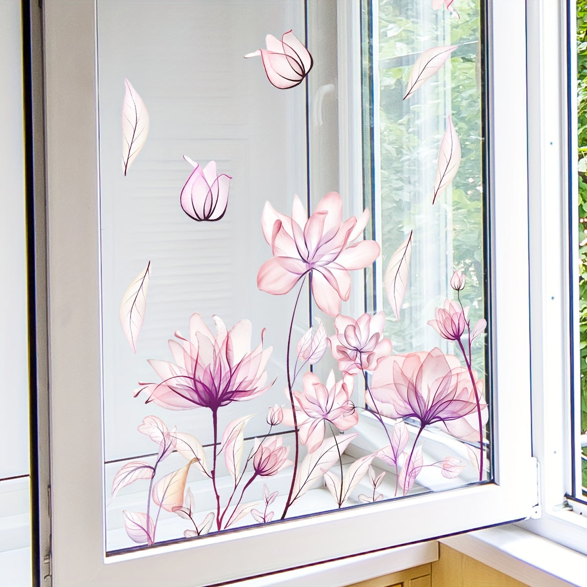 Stylish Lotus Flower Window Cling Reusable PVC Decal for Balcony and Display