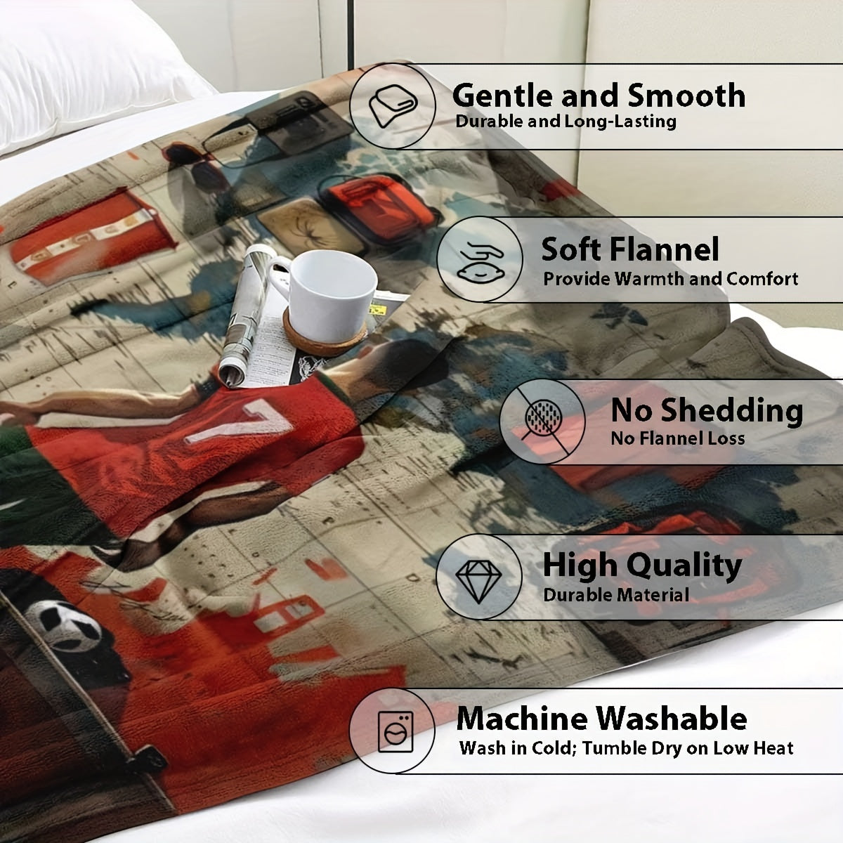 Contemporary Football Star Flannel Throw Blanket for Kids and Adults Lightweight Stain-Resistant Versatile