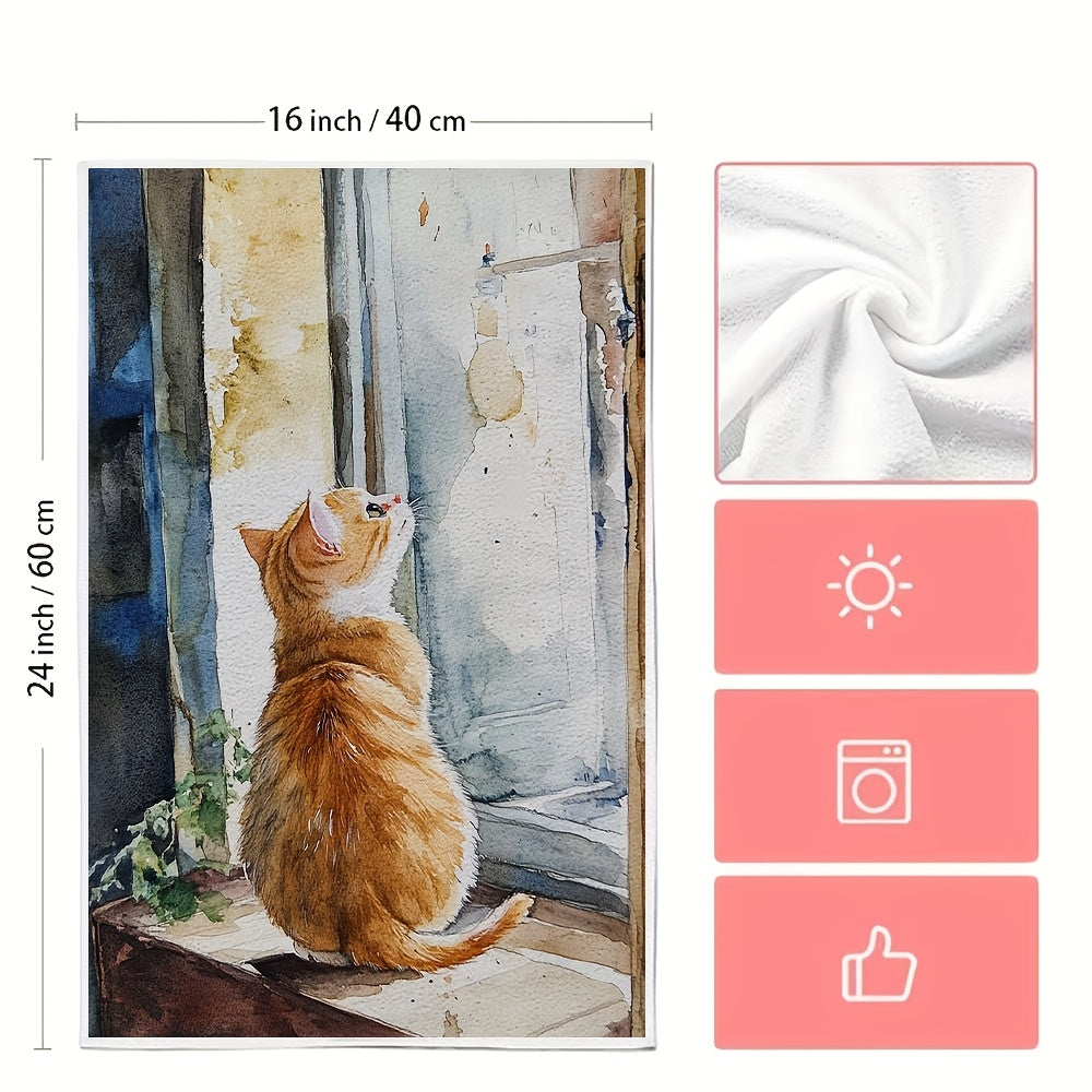 Orange Kitten Kitchen Towels Set of 2 Ultra Soft Absorbent 40x60 cm