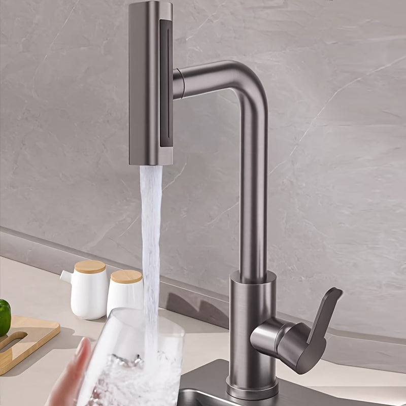 Commercial Kitchen Faucet with Sprayer Rotary Spout Single-Handle Mixer Space-Saving Design