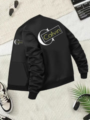 Plus Size Women's Black Long Sleeve Jacket with Pockets and Baseball Collar