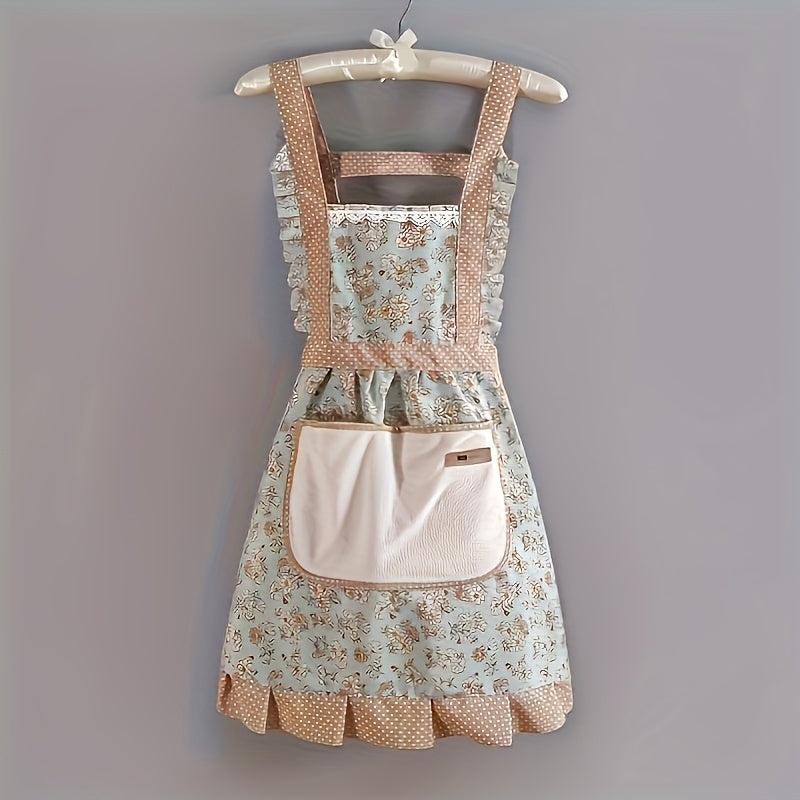 Floral Lace Princess Apron with Pocket for Kitchen and Bathroom Cleaning