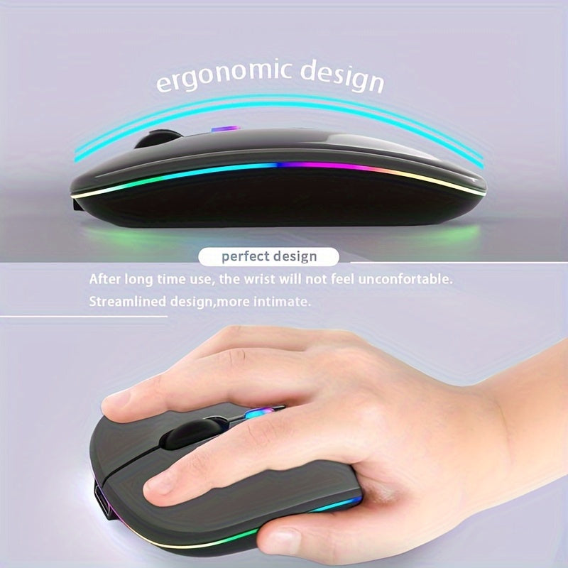 Wireless Slim Mouse with 2.4G and Bluetooth, Rechargeable, USB Receiver
