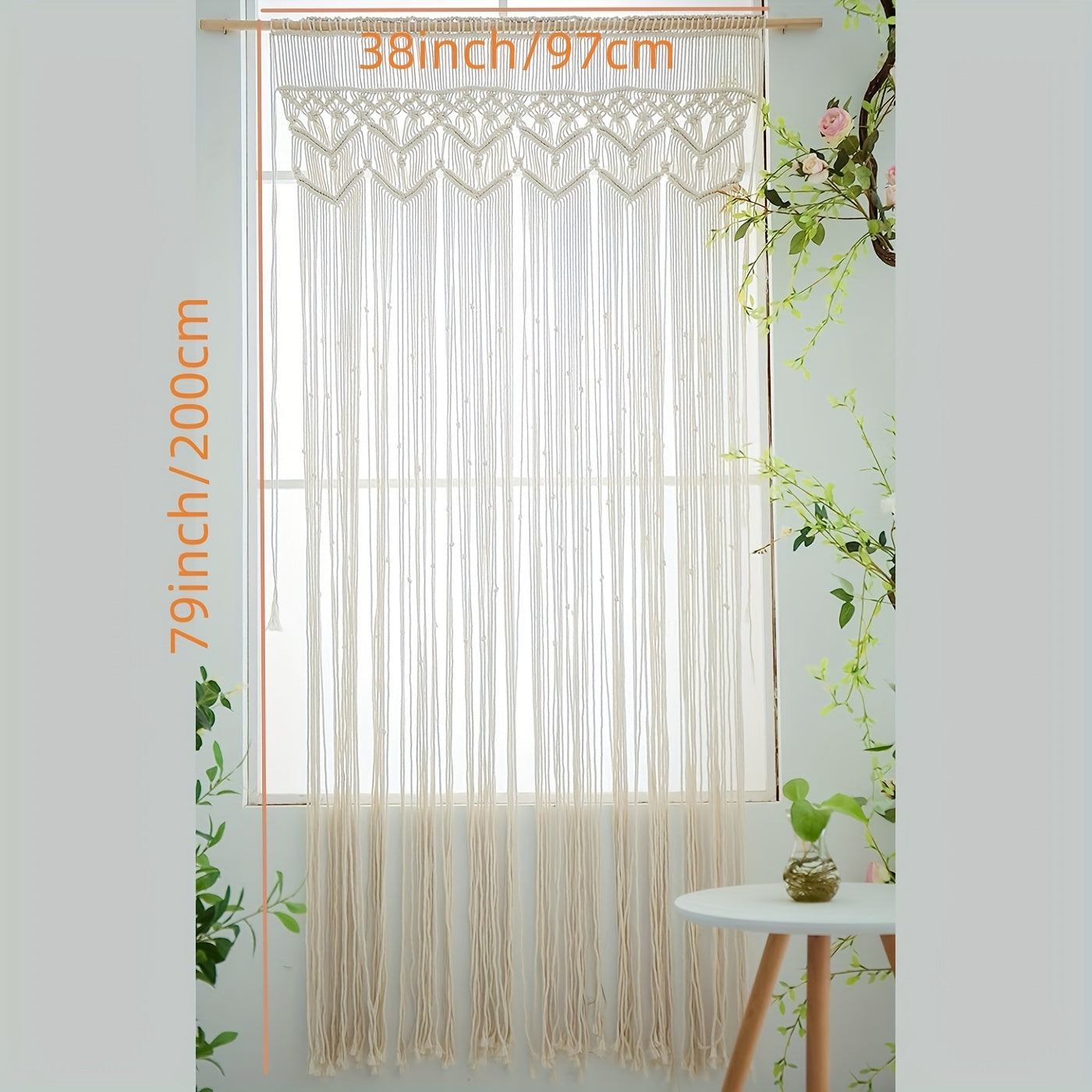Bohemian Macrame Curtain for Bedroom Living Room Wall Hanging Beaded Doorway Decor