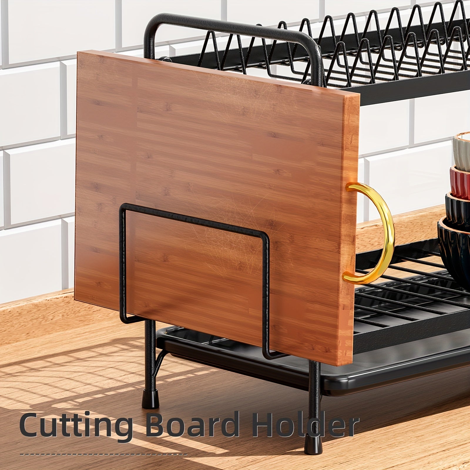 2-Tier Countertop Dish Drying Rack with Drain Tray and Storage for Kitchen Accessories