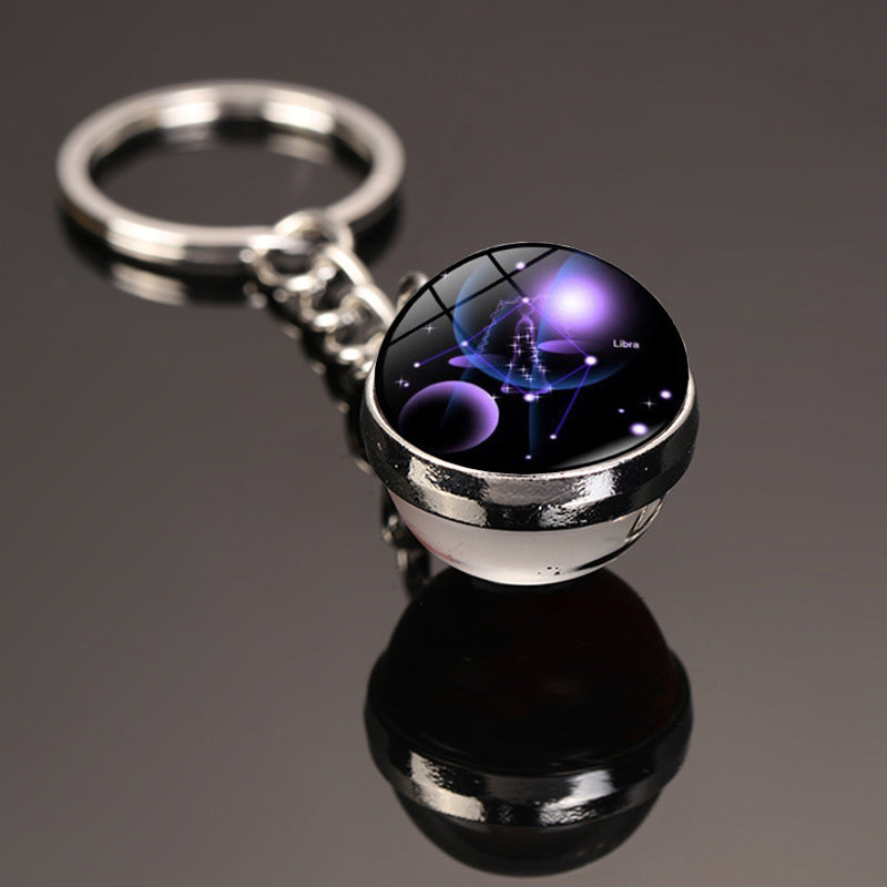 12 Constellations Car Key Ring Luminous Starry Sky Glass Ball Keychain Pendant