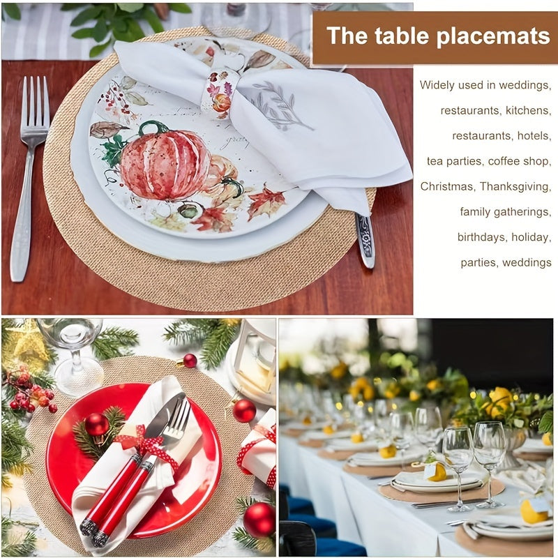 10-ta qutilik dumaloq burlap stol matlari Ekologik toza, chidamli 29.97cm, uy va tadbirlar uchun