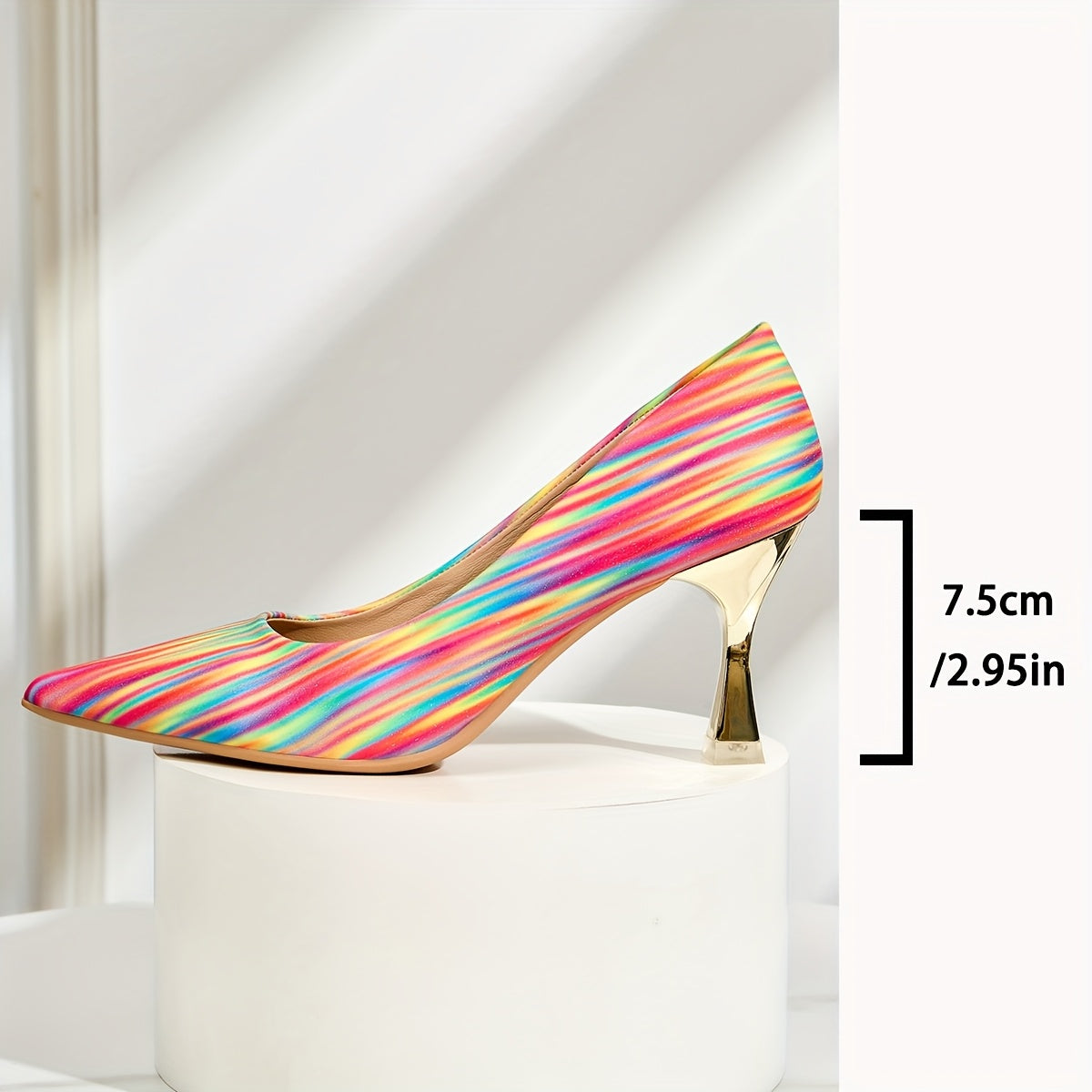 Women's Colorful Striped Pointed Toe High Heels Slip-On Party Pumps