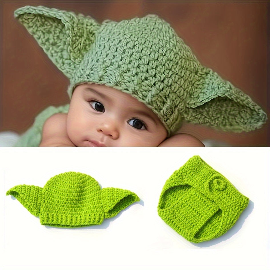 Crochet Baby Yoda Costume for Newborns and Toddlers Knit Hat and Diaper Cover Mixed Colors