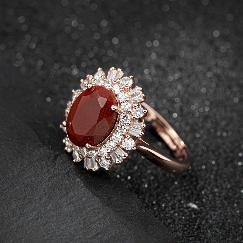 Silver Ring with Red Agate and 925 Silver Band