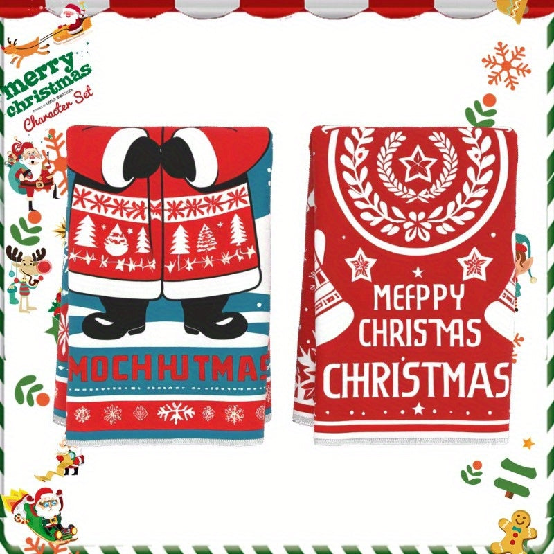 Set of 2 Christmas Wintertime Kitchen Towels 18x26 Inches Soft Festive Decor