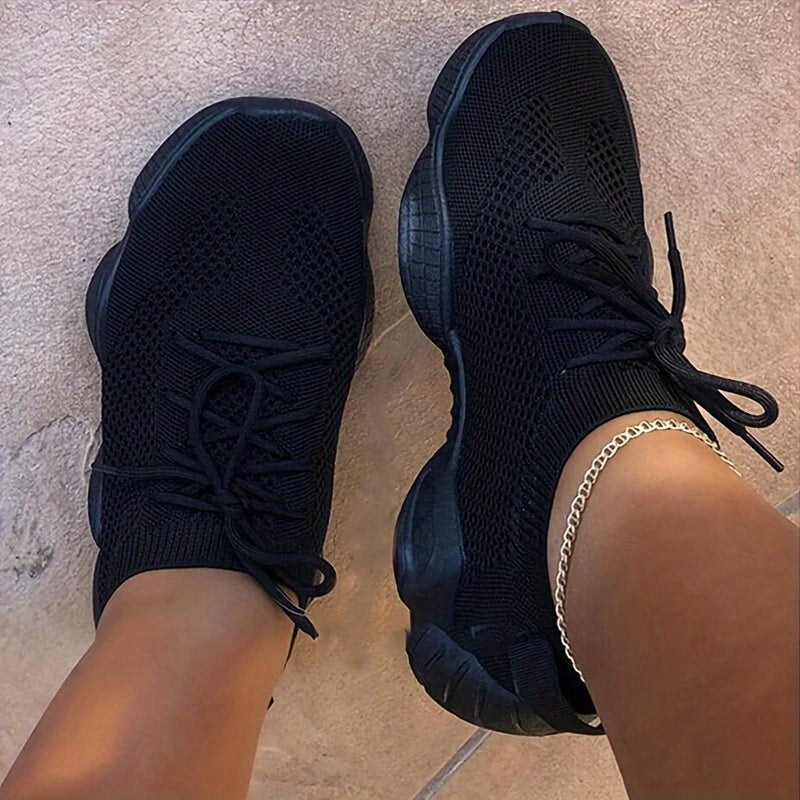 Women's Casual Sneakers, Lightweight Round Toe, Lace Up, Solid Color