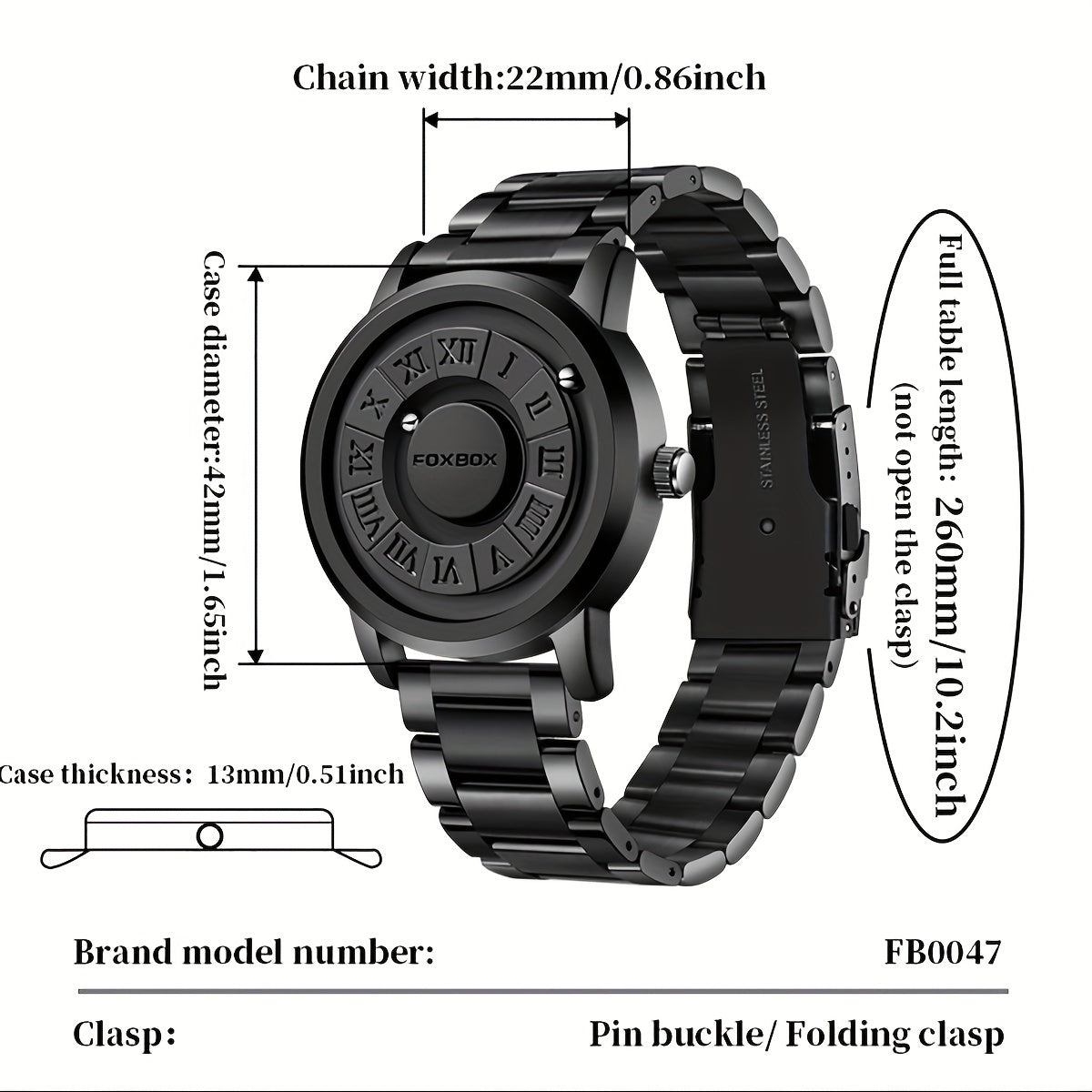 Reloj de cuarzo para hombre con diseño único de esfera, perlas magnéticas, resistente al agua 30M, correa de cuero
