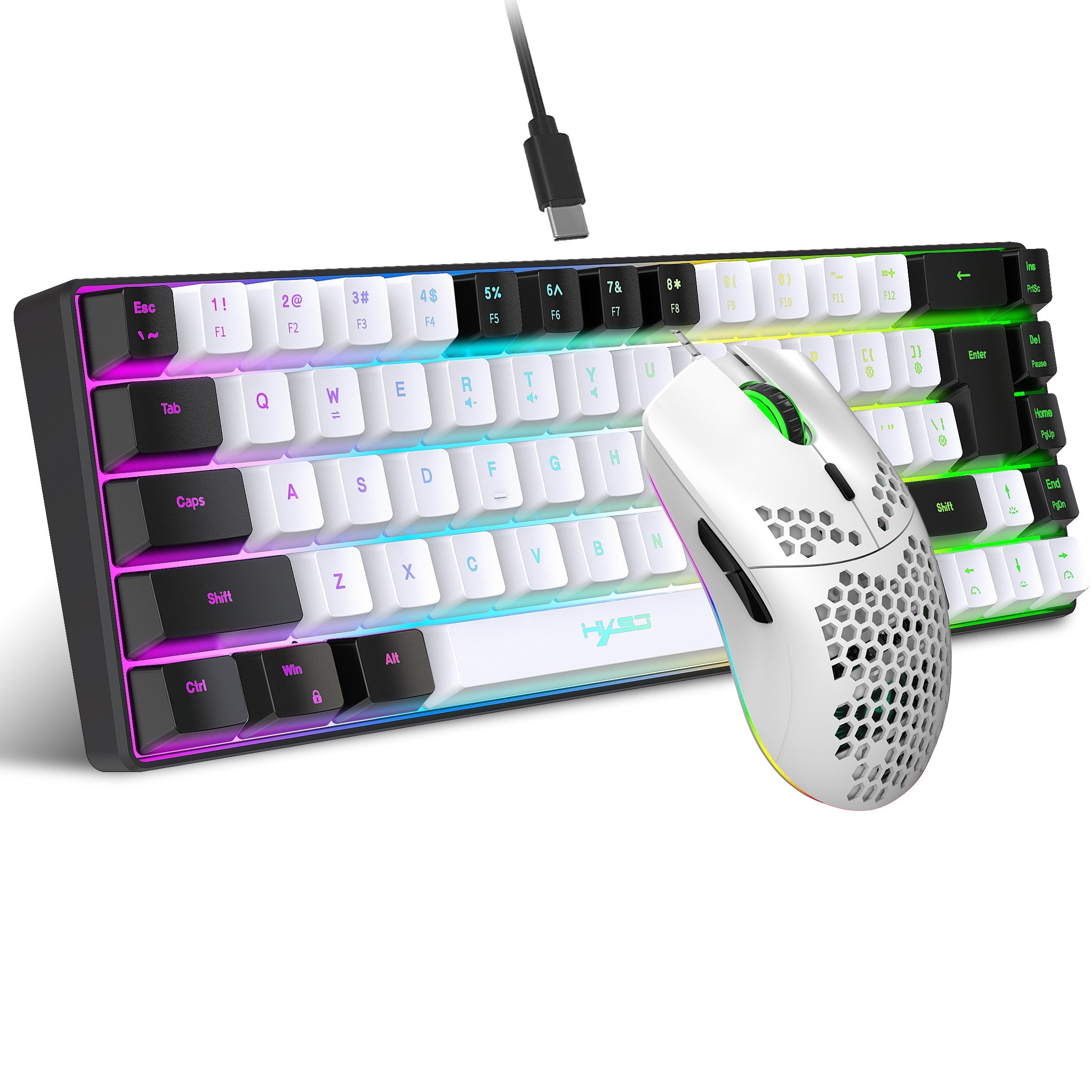 68-Key Mini Wired Gaming Keyboard with RGB Backlit and Optical Mouse for PC PS4 Xbox Mac