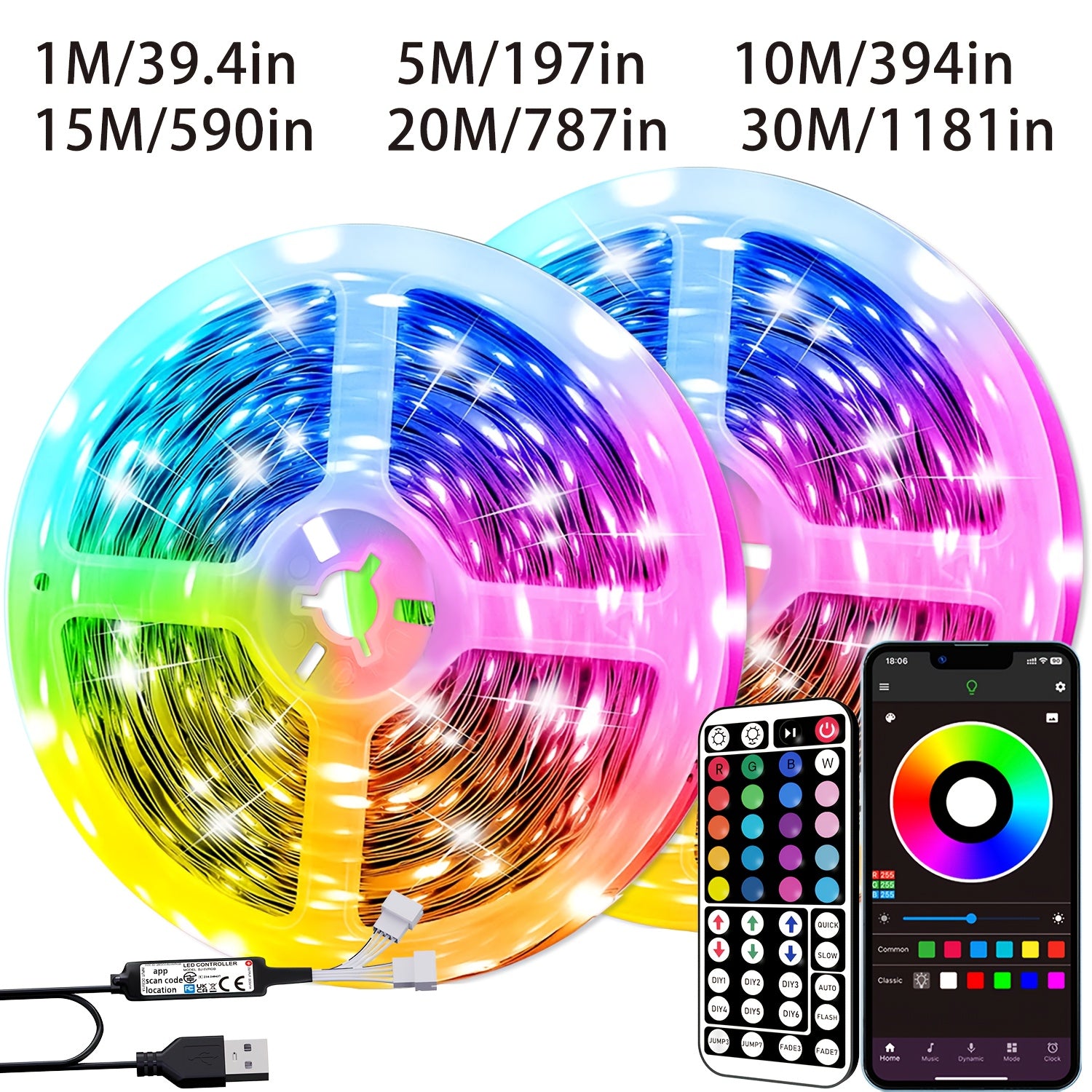 RGB LED Strip Lights with Music Sync Dimmable Timer for Indoor Decor