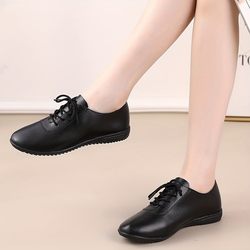 Women's Lace-Up Flats with Non-Slip PU Sole Casual Shoes Black All-Season