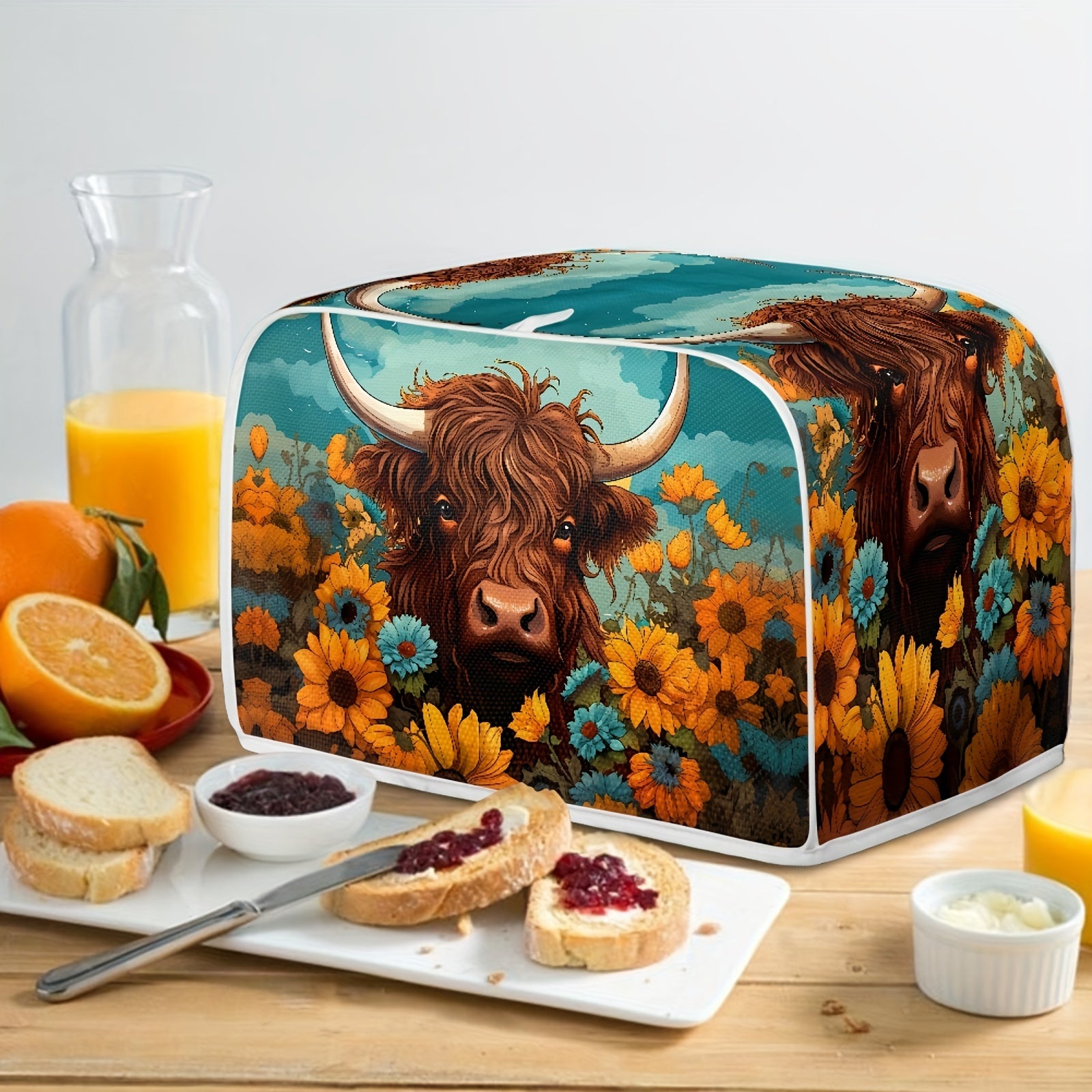 Kitchen Appliance Cover Small Toast Oven Dustproof Fingerprint Resistant Sunflower Highland Cow Print