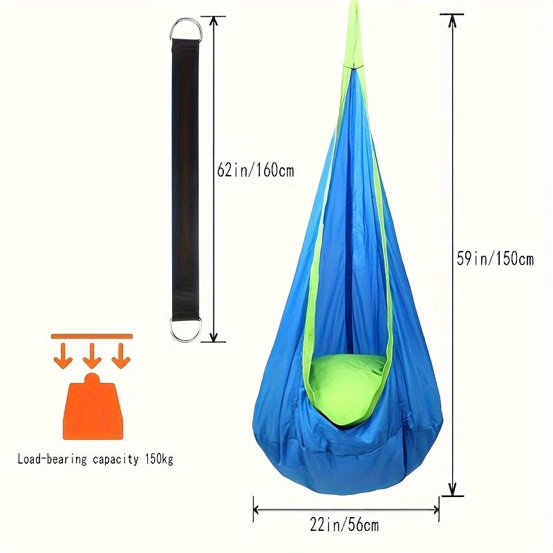 Hanging Hammock Chair for Indoor Outdoor Use with Inflatable Pillow Nylon Blue for Relaxation and Play