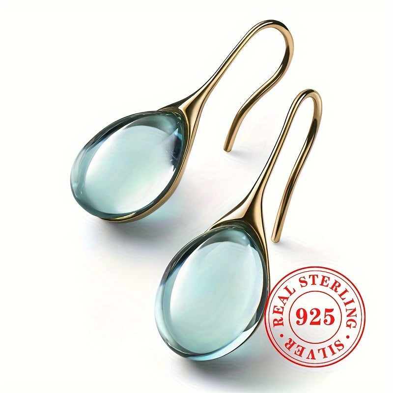 Sterling Silver Dangle Earrings for Women with Faux Sea Blue Gemstones