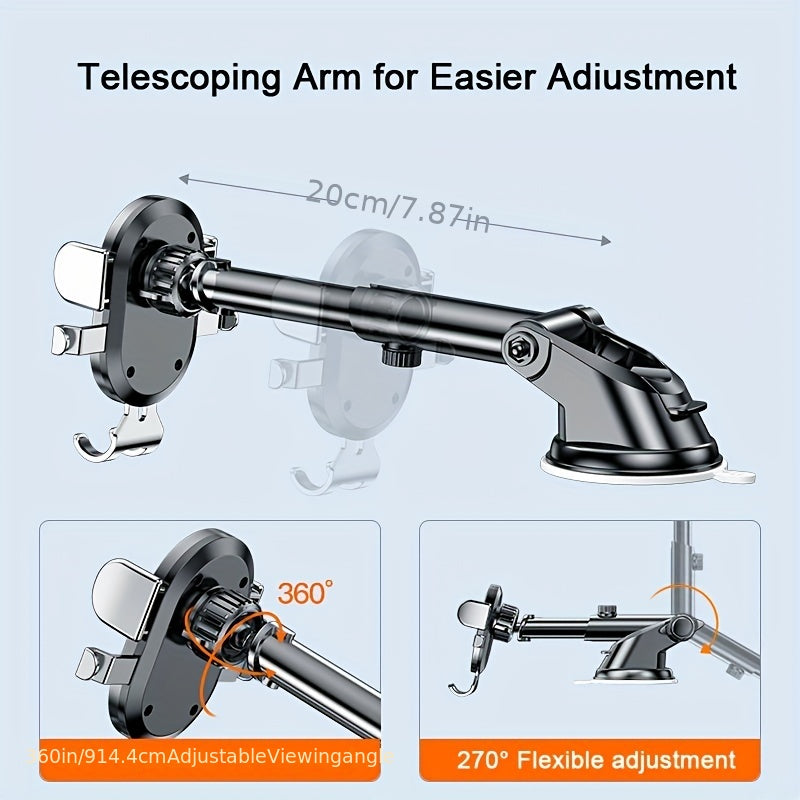 Soporte universal para coche con brazo extensible y ventosa para smartphones