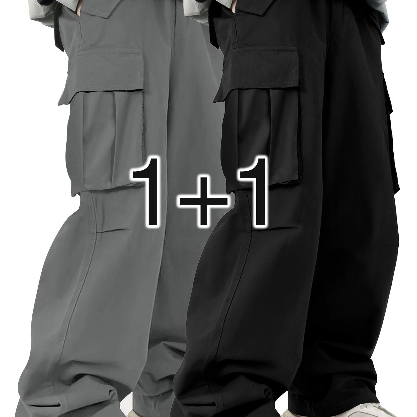 Men's Cargo Pants Loose Fit Solid Color Polyester with Flap Pockets