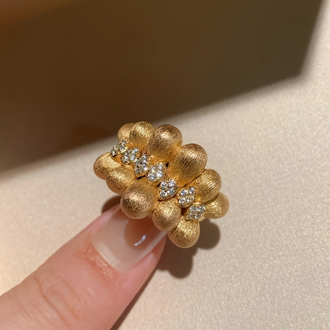 Women's Gold Plated Ring with Synthetic Zirconia Adjustable Elegant Jewelry