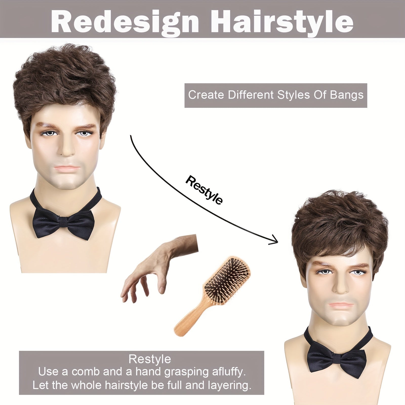 Men's Matte Brown Short Wig Heat-Resistant Polyester Olive Brown