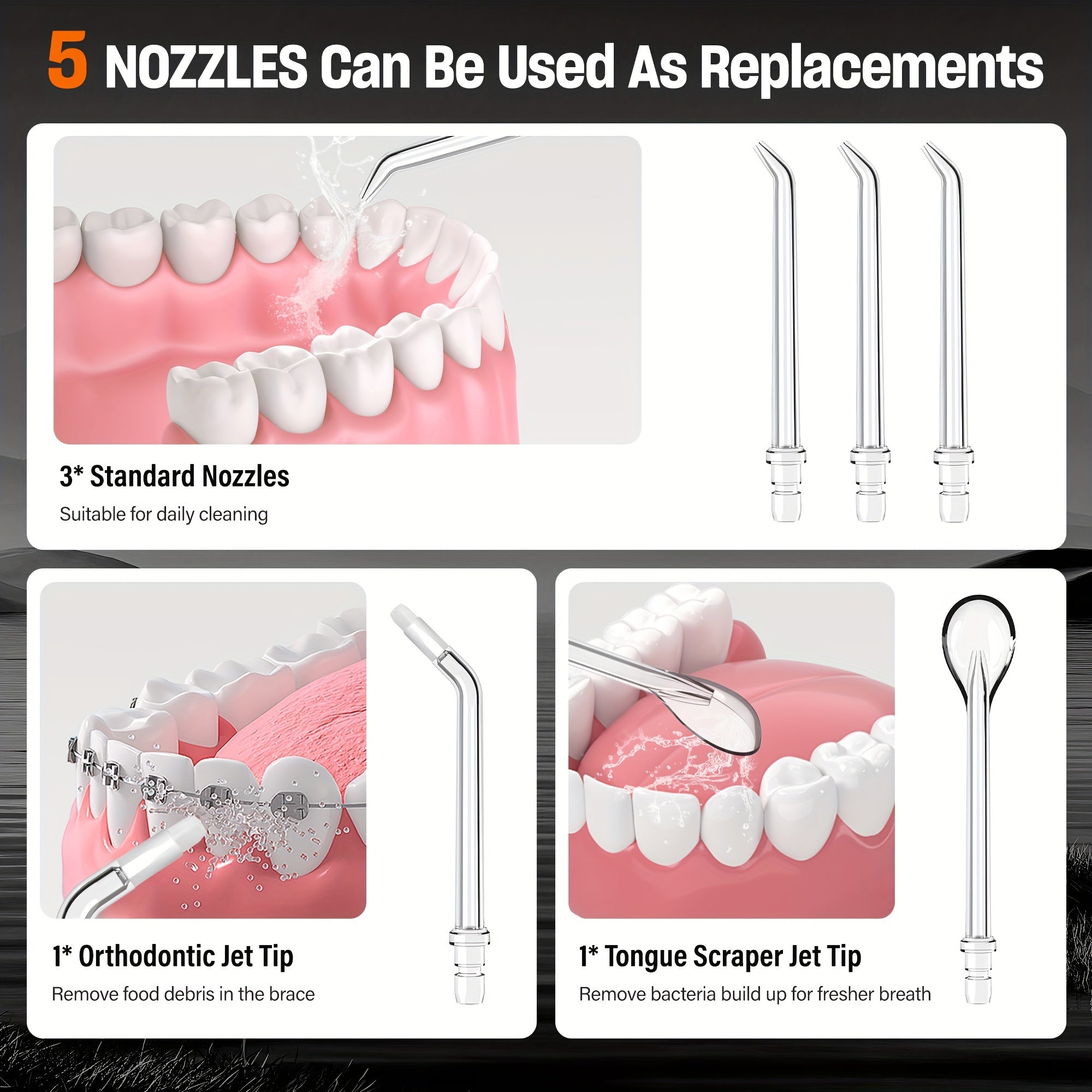 Suyultirilmaydigan suvli tish tozalash uchun tish tozalash uchun 5 ta rejim 5 ta maslahatlar qayta zaryadlanadigan