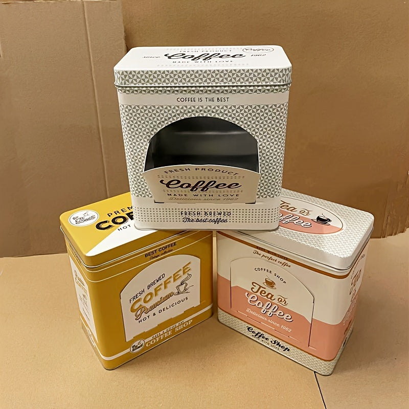 Vintage Amerika uslubidagi metall qahva konserva dispenseri, yon ochilishi va to'rtburchakli ish stoli saqlash qutisi, uy va ofisda foydalanish uchun.