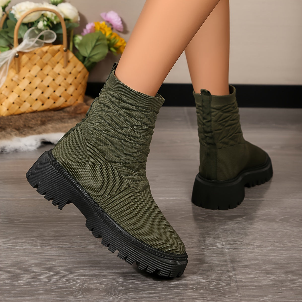 Women's Mid-Calf Comfort Fashion Boots with Chunky Heel and Rubber Sole