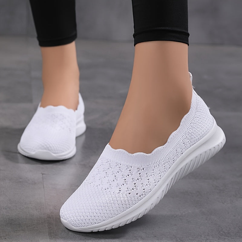 Women's Mesh Slip-On Sneakers Lightweight Casual Shoes White Low-Top