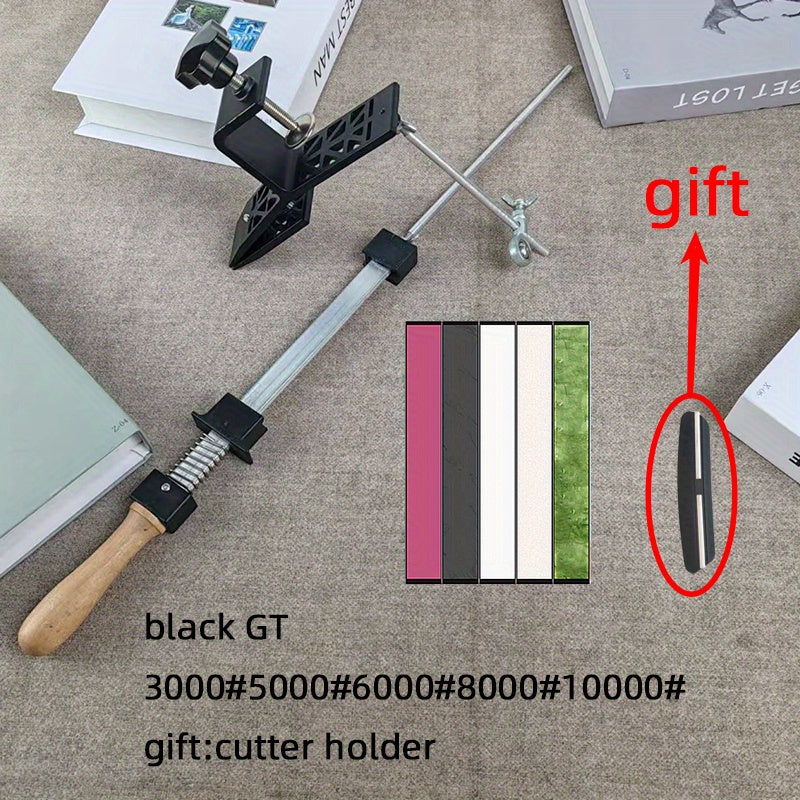 GT Kitchen Tool Accessories Fixed Angle Sharpener with Fine Sharpening Stone - Black