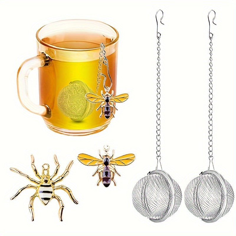 Set de infusores de té hechos a mano con diseños de abeja y araña, 2 coladores, charm de abeja