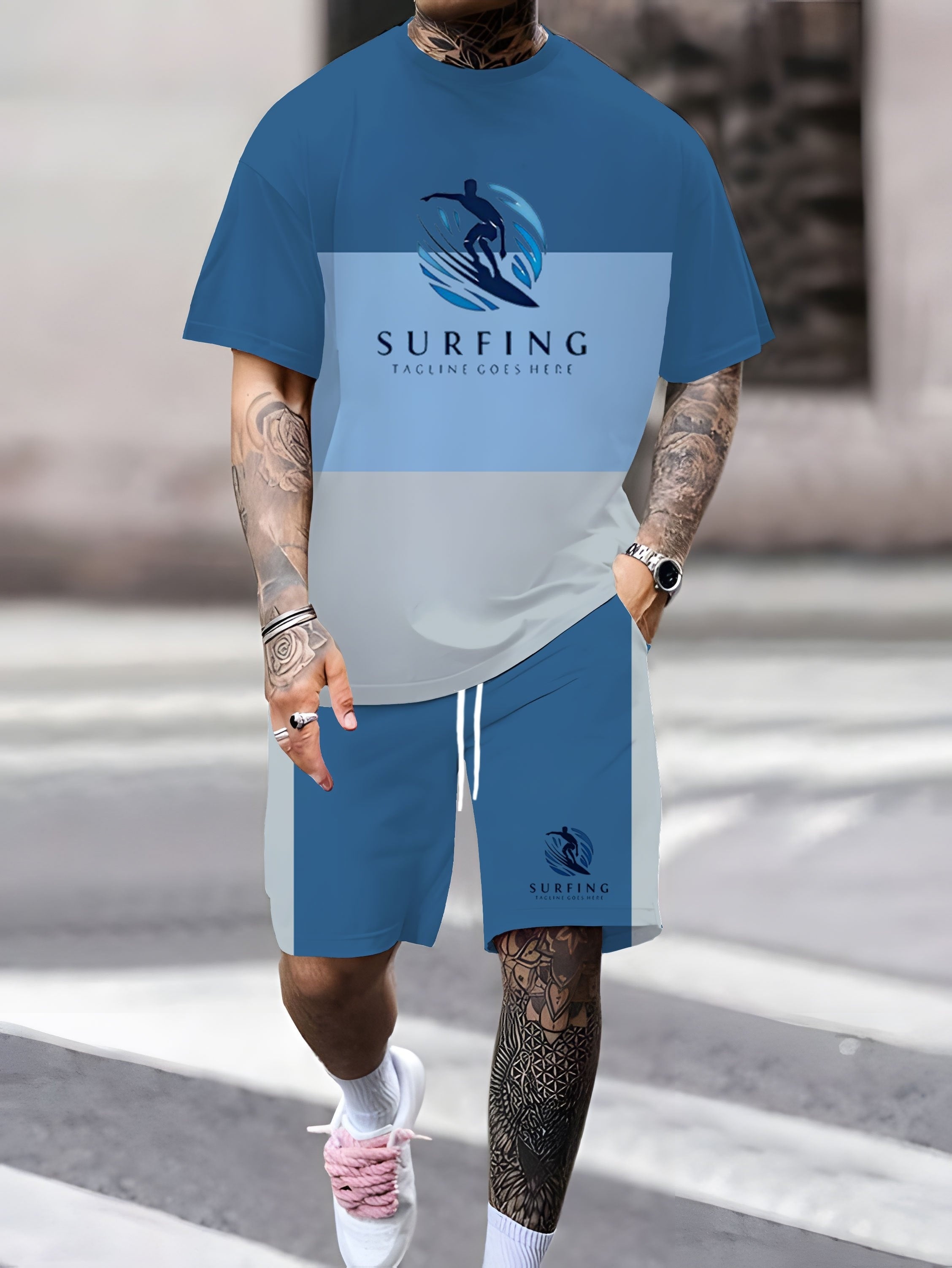 Men's Casual Outfit Set Polyester Spandex Print Slim Fit for Outdoor Party Fitness