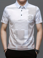 Men's Lightweight Knit Short Sleeve Shirt in Plaid and English Motif for Summer
