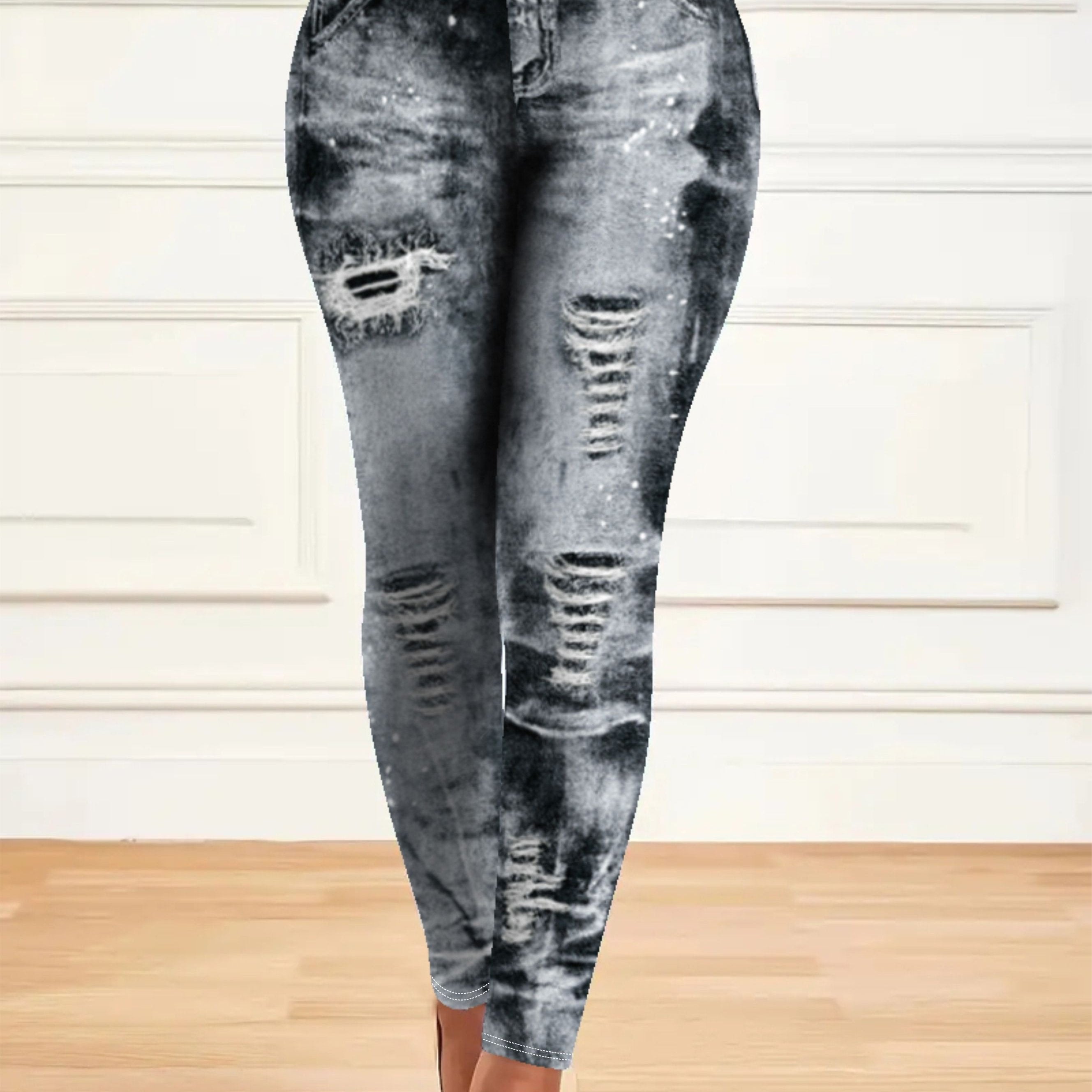 Plus Size All Over Print Skinny Leggings High Waist Stretchy Pants