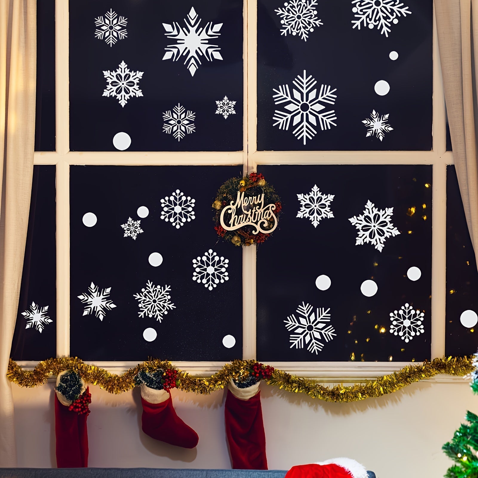 Adhesivos de ventanal con copo de nieve boho, decoraciones reutilizables para Navidad y invierno, 19.99cm x 30cm