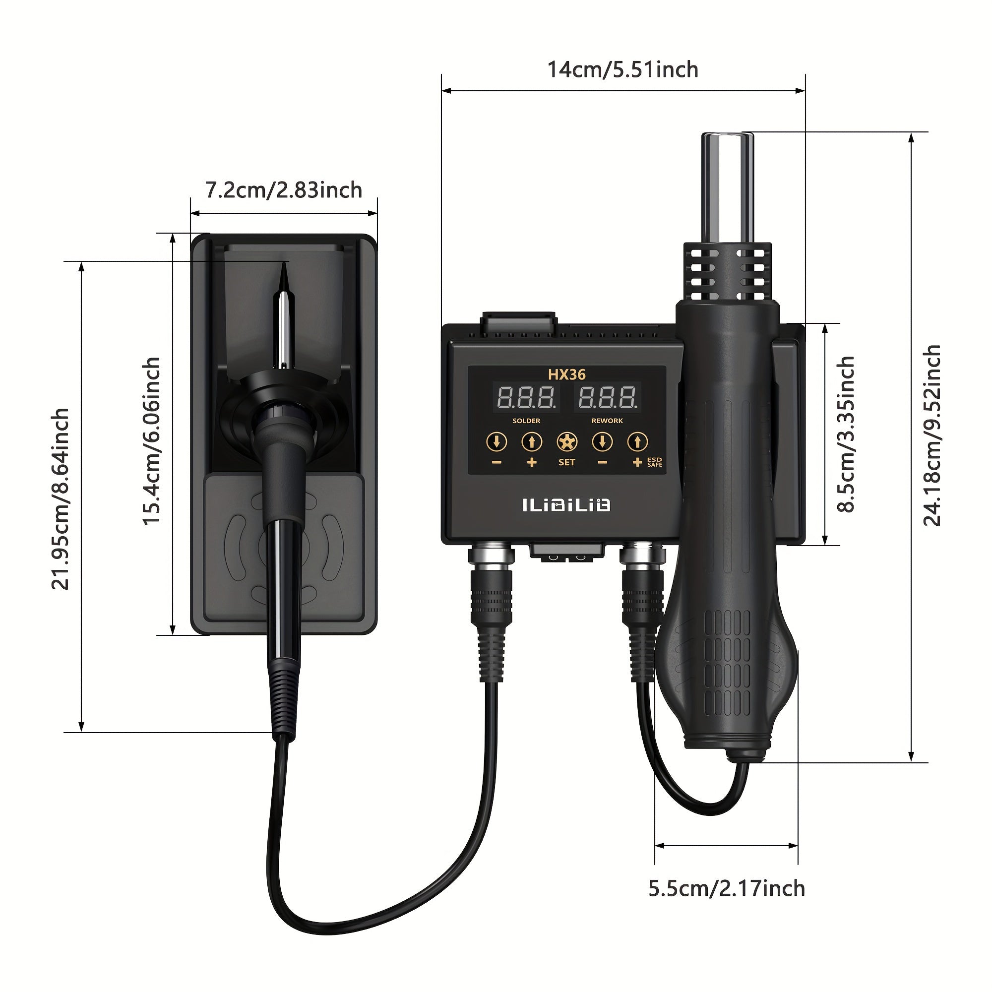 2-in-1 Soldering Station Kit with Hot Air Rework and Soldering Iron 220-240V Digital Temperature Control