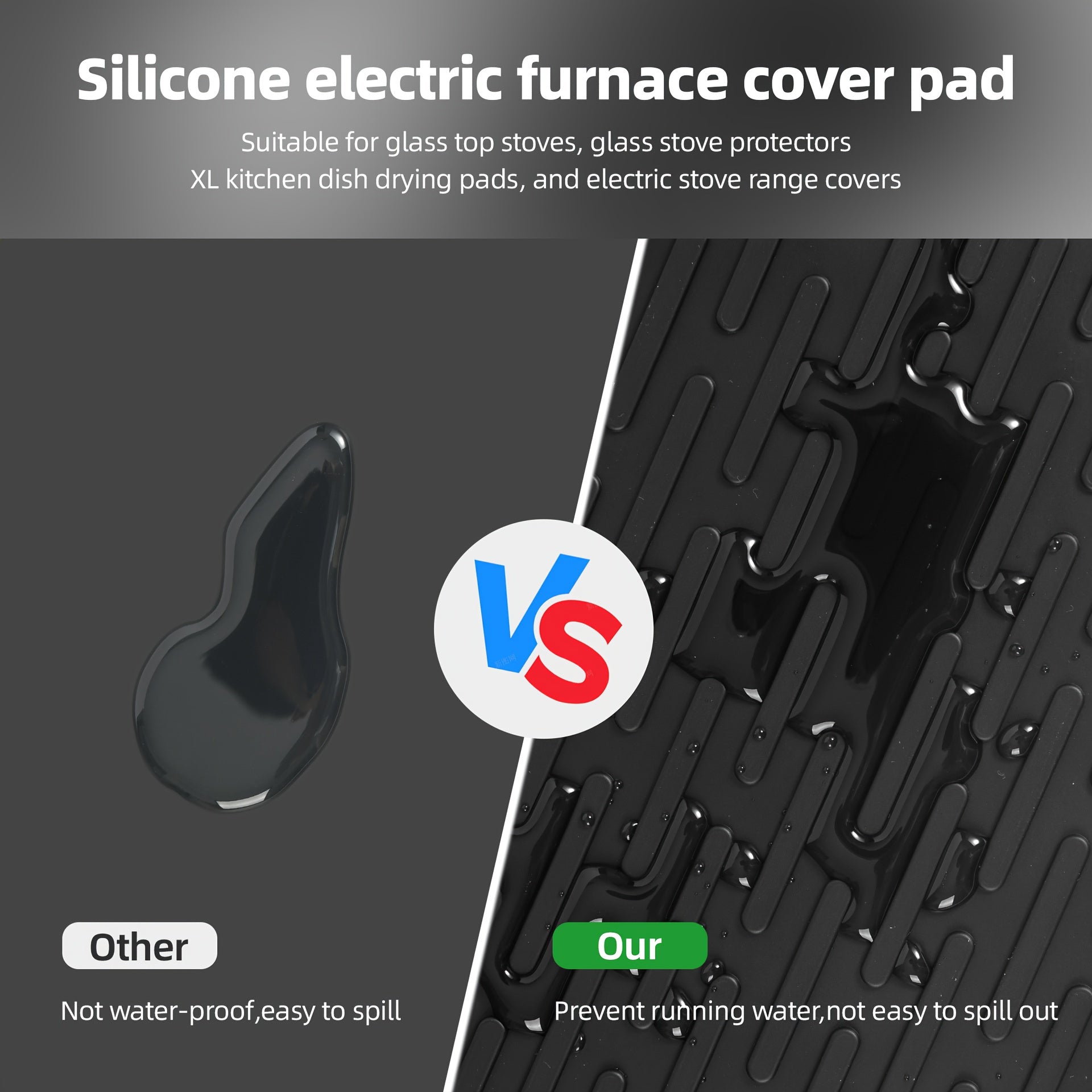 Extra Large Silicone Stove Top Protector Mat Heat-Resistant Waterproof Non-Slip Black Kitchen Cover