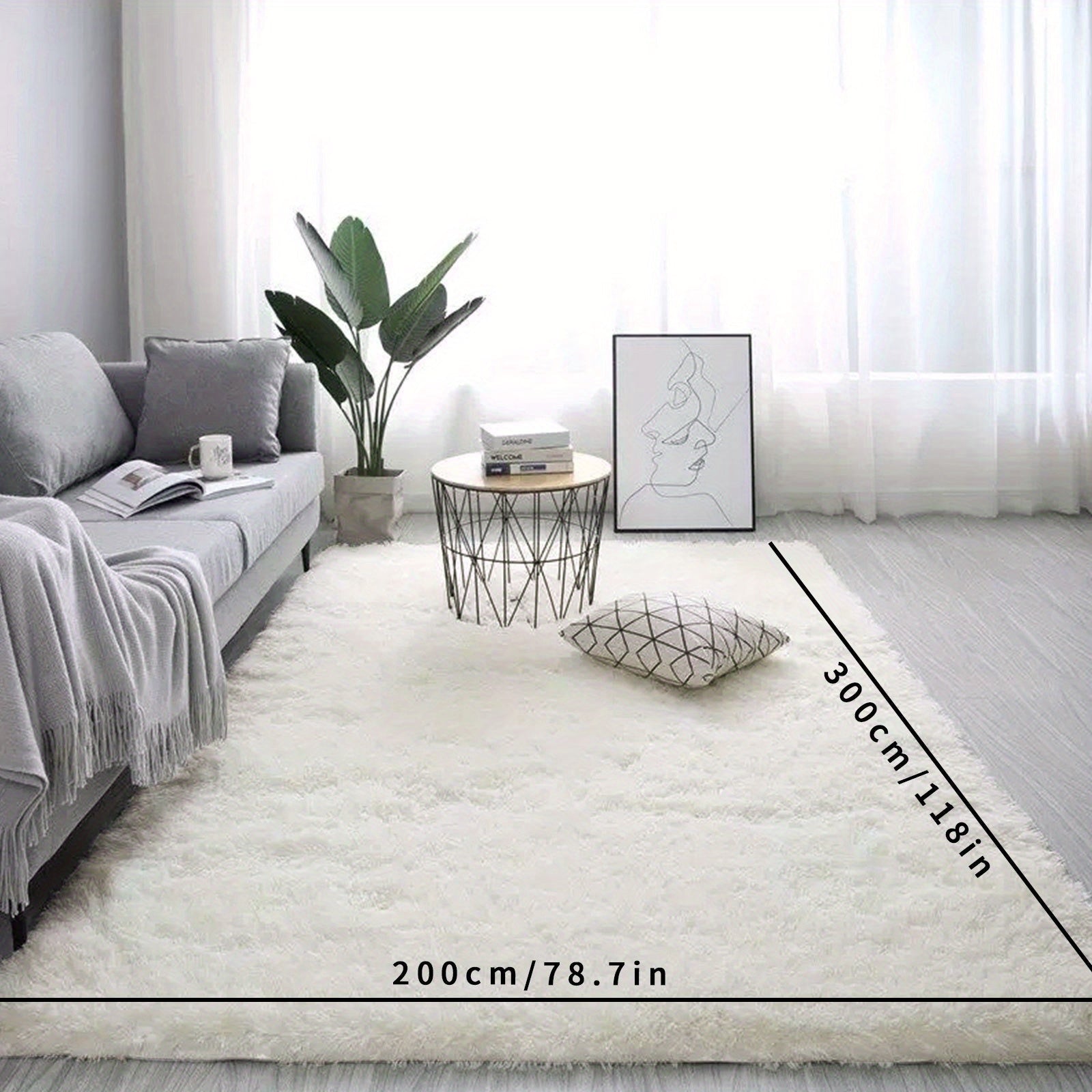 White Plush Rug Non-Slip Shaggy Throw Rug for Living Room Bedroom Nursery