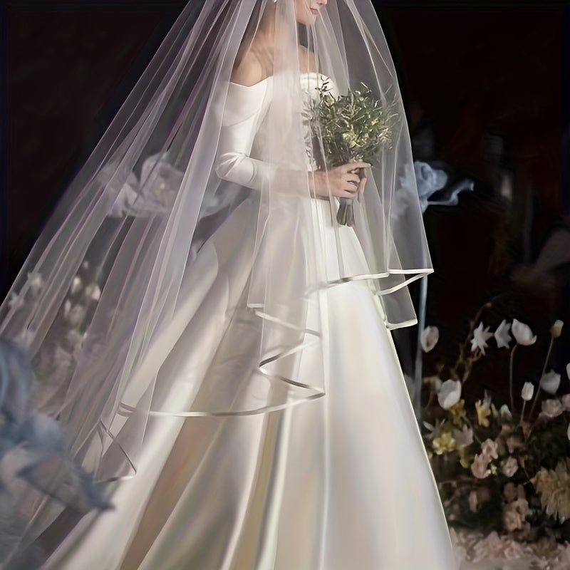 Bridal Veil with Star Design and Double Layer Yarn Fabric for Weddings