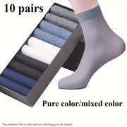 Men's Ultra-Thin Sweat-Wicking Mid-Calf Socks 10 Pairs Breathable Polyester Spandex