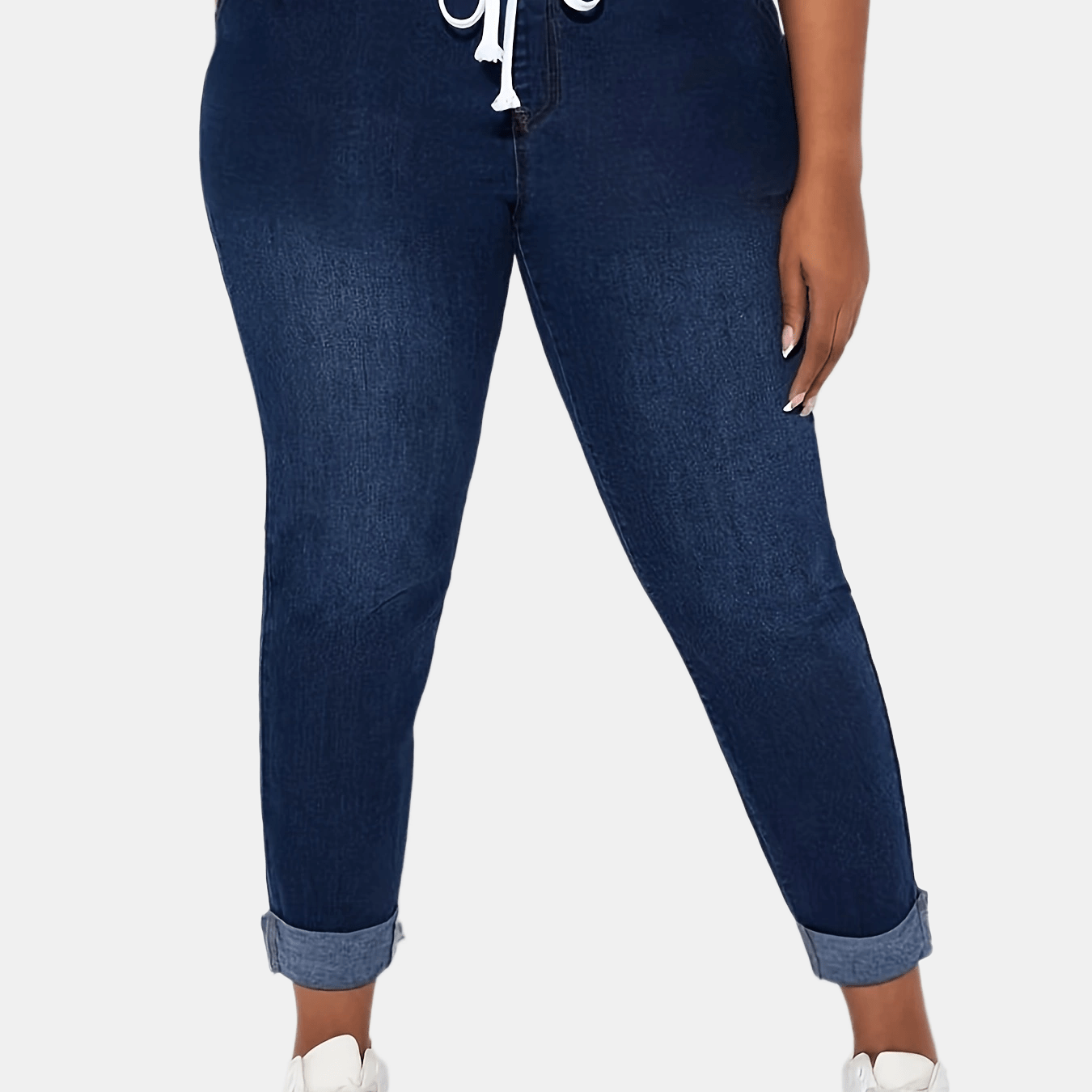 Plus Size High Waist Skinny Denim Jeans for Women Stretch Cotton Solid Color All Season
