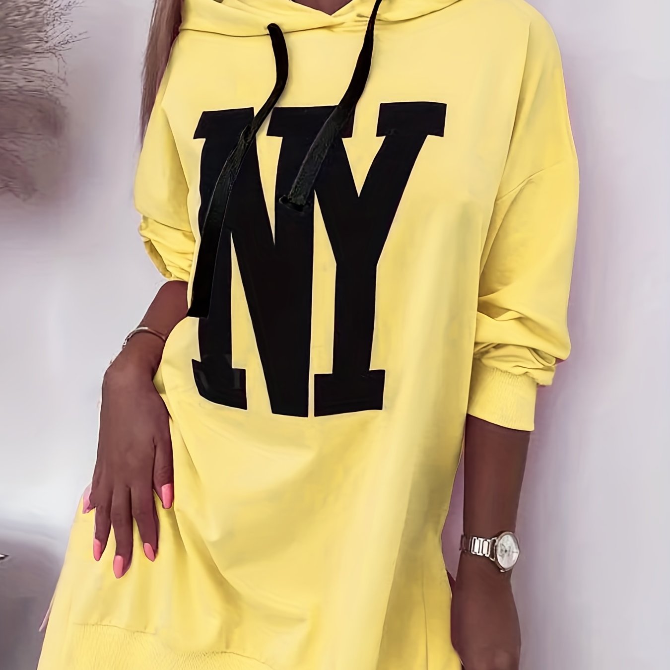 Plus Size Women's Sweatshirt Long Sleeve Letter Print Hooded Oversized Jumper