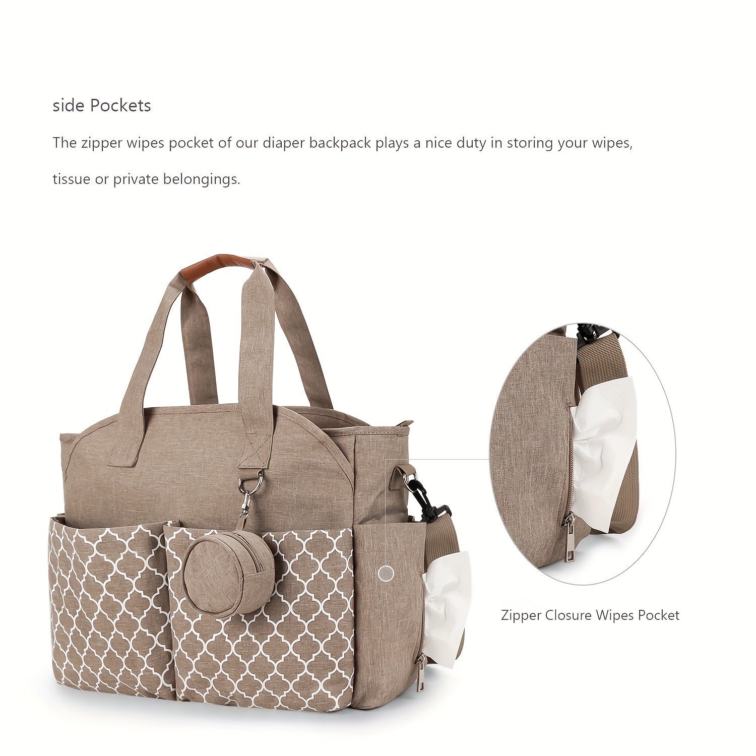 Mommy Bag with Geometric Pattern Milk Bottle Holder for Mother and Baby On-the-Go
